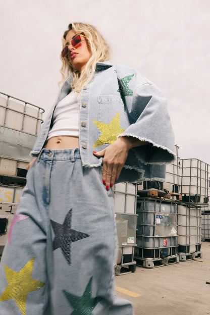 Electric Lover Oversized Denim Shirt Jacket - Dressed in Lala