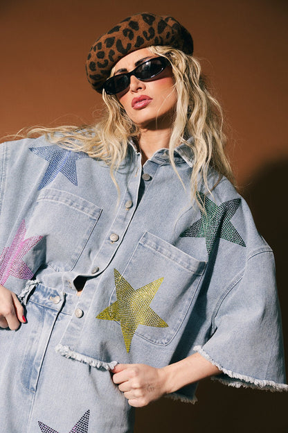 Electric Lover Oversized Denim Shirt Jacket - Dressed in Lala
