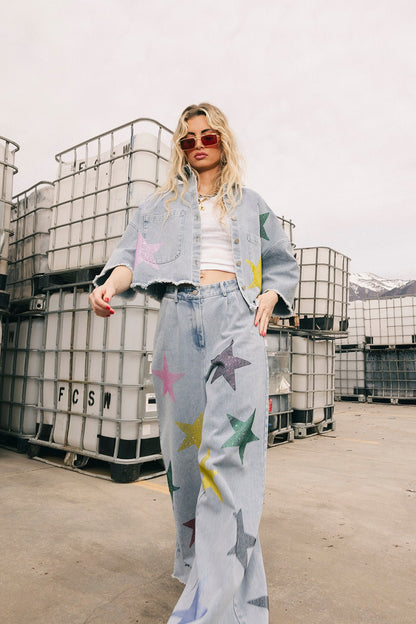 Electric Lover Wide Leg Denim Trousers - Dressed in Lala