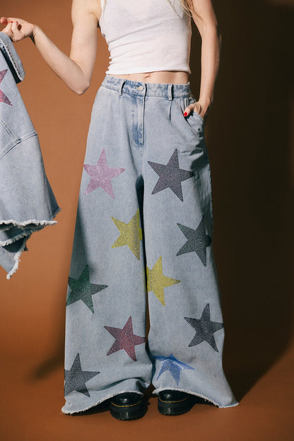 Electric Lover Wide Leg Denim Trousers - Dressed in Lala