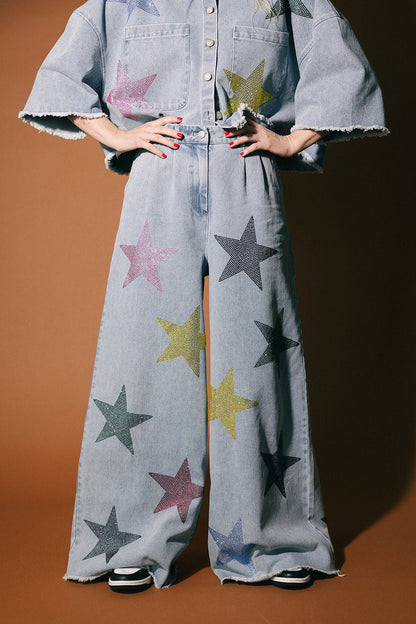 Electric Lover Wide Leg Denim Trousers - Dressed in Lala