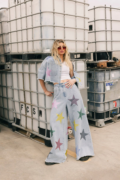 Electric Lover Wide Leg Denim Trousers - Dressed in Lala