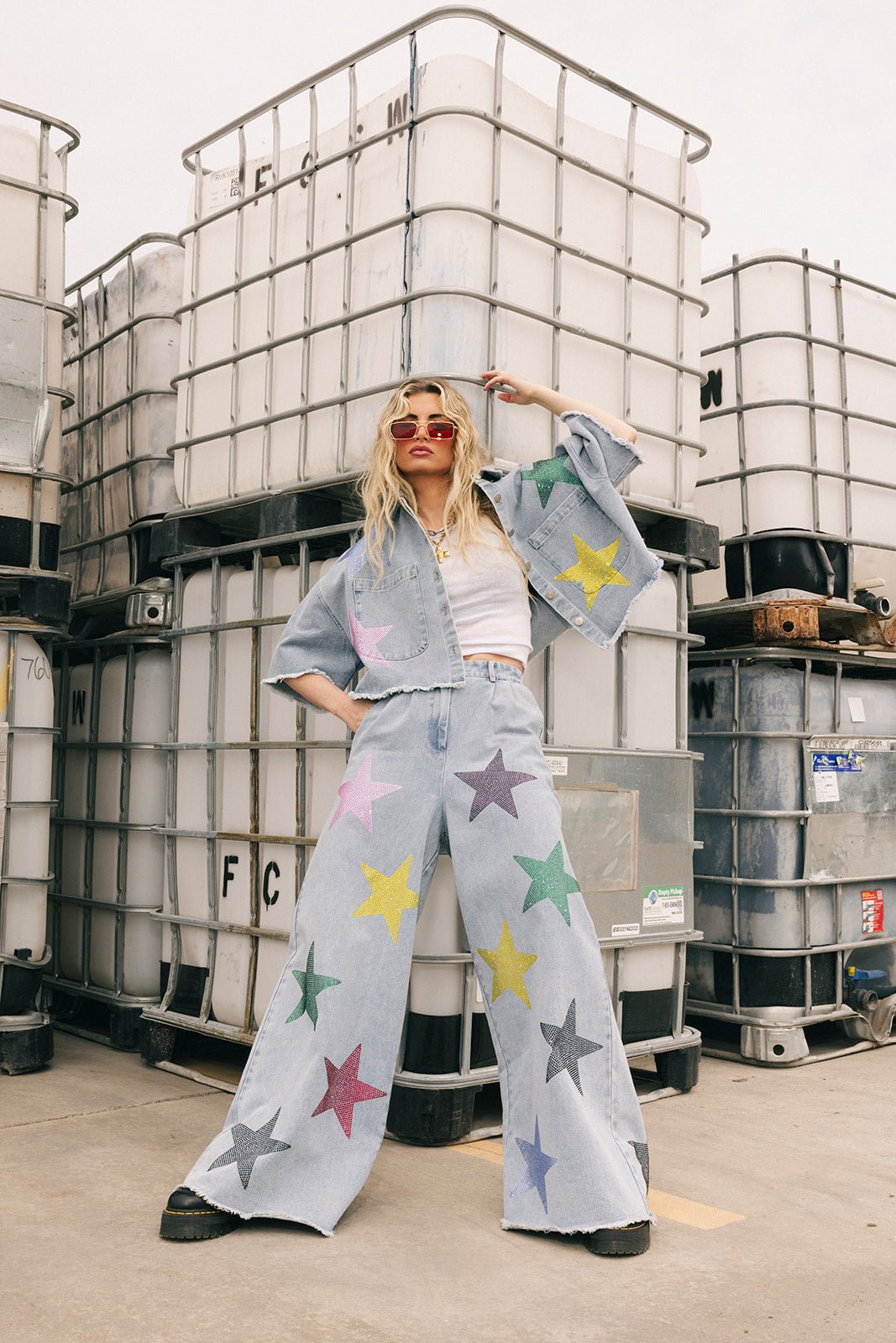 Electric Lover Wide Leg Denim Trousers - Dressed in Lala