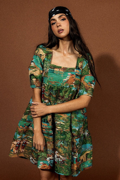 Estate Sale Jacquard Babydoll Dress in Grass is Greener - Dressed in Lala