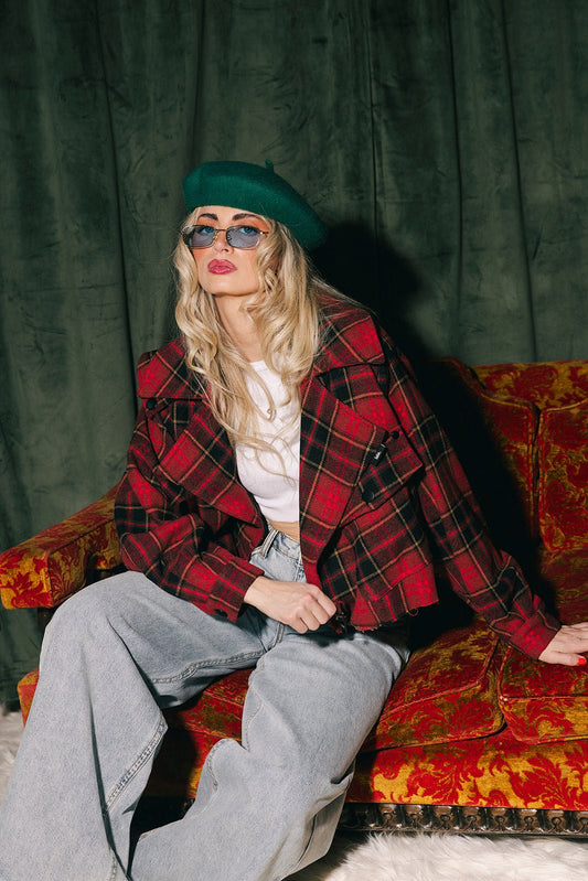 Father Figure Plaid Cropped Trench - Dressed in Lala