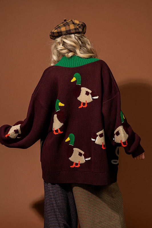 For Duck's Sake Patched Varsity Cardigan *SHIPS 9/29* - Dressed in Lala