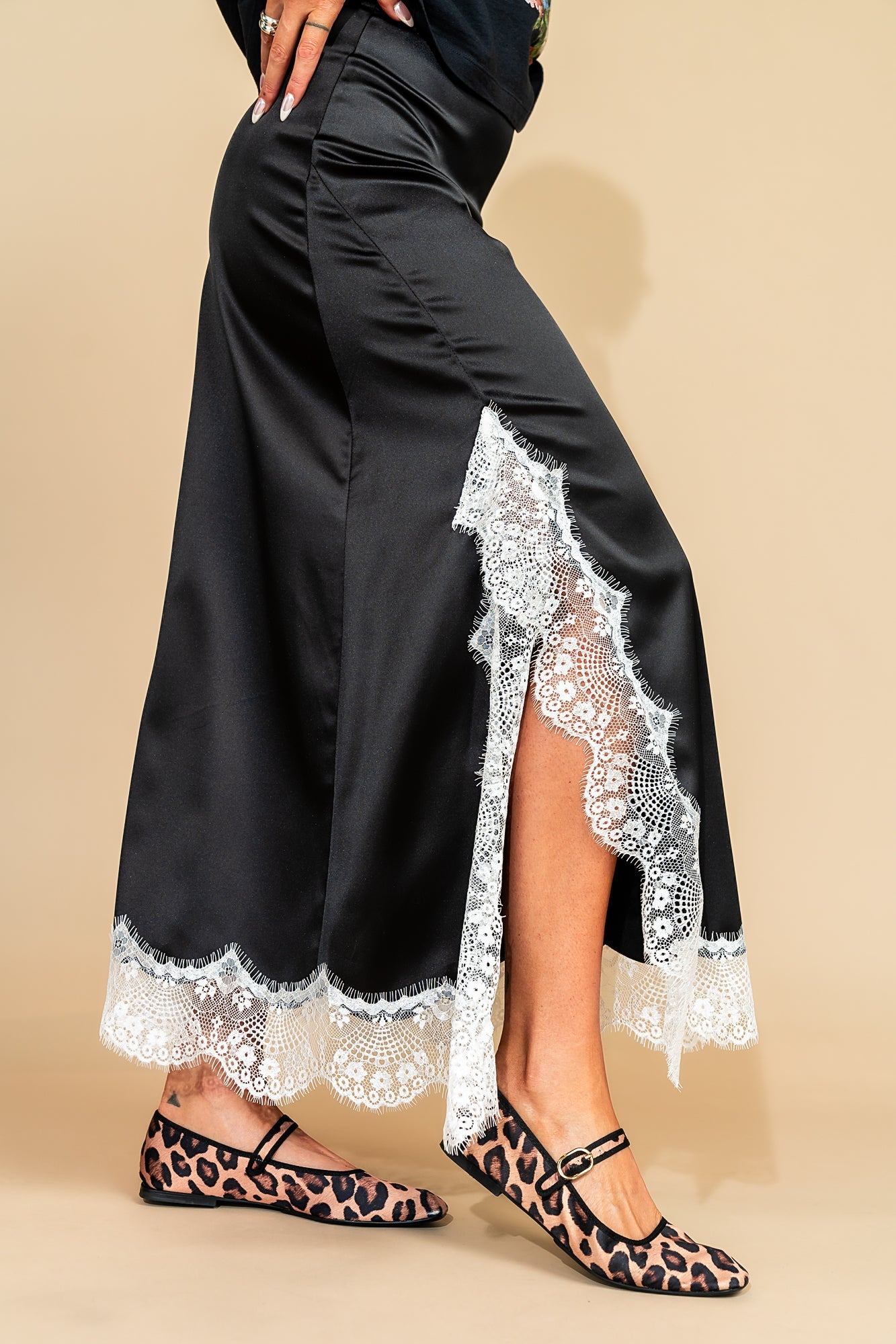 Fortune Favors The Bold Lace Slip Skirt in Black + White - Dressed in Lala