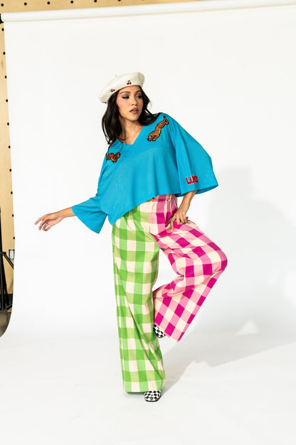 Gemini Half & Half Trousers in Pink + Green - Dressed in Lala