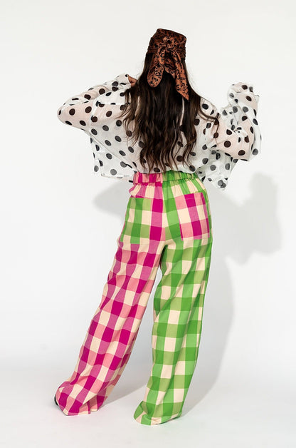 Gemini Half & Half Trousers in Pink + Green - Dressed in Lala