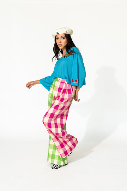 Gemini Half & Half Trousers in Pink + Green - Dressed in Lala