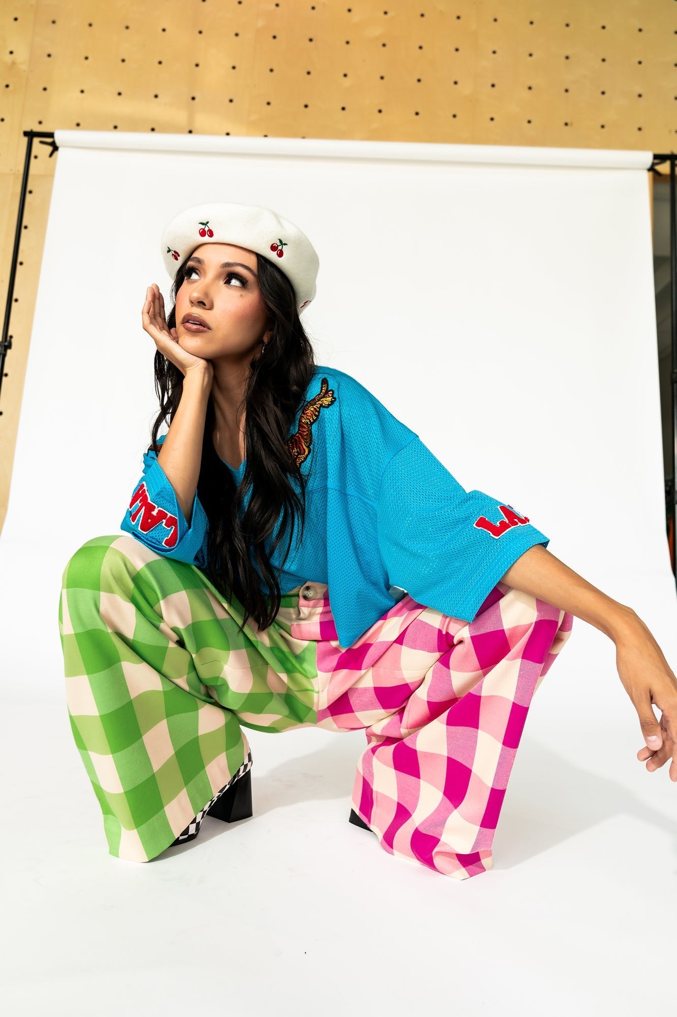 Gemini Half & Half Trousers in Pink + Green - Dressed in Lala