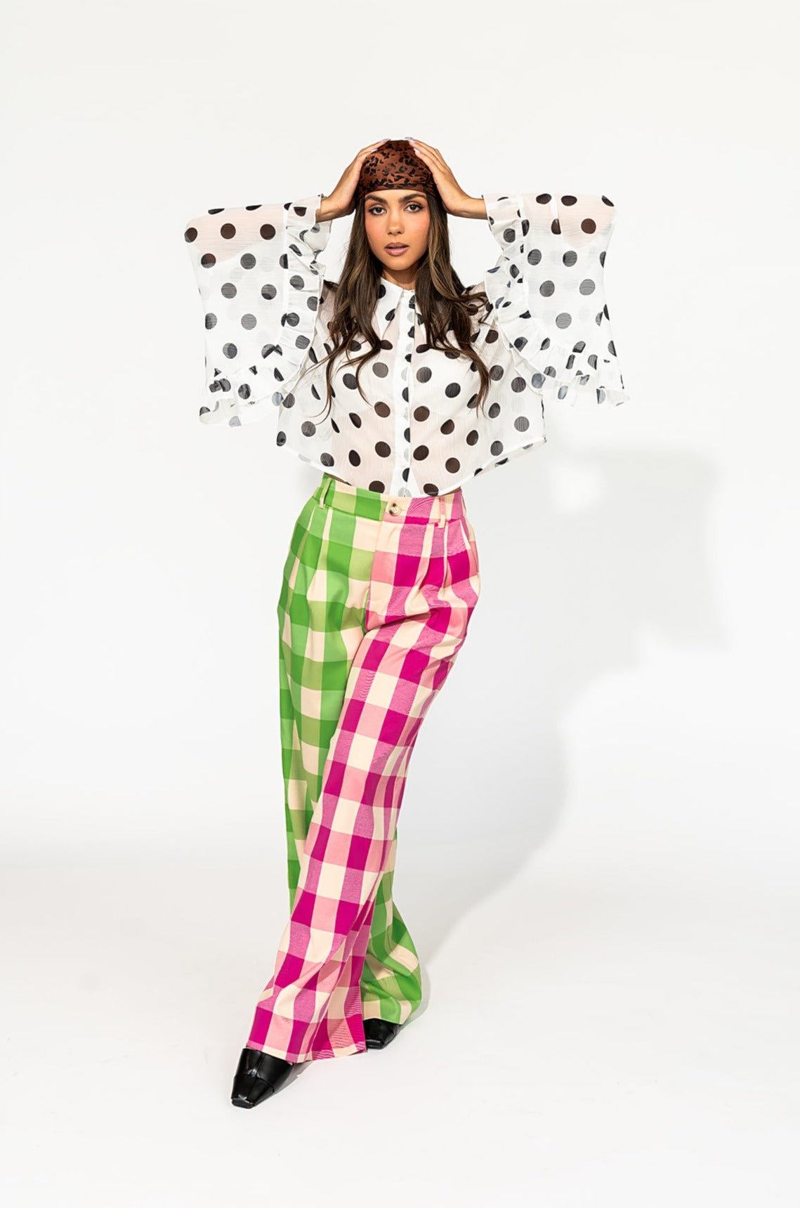 Gemini Half & Half Trousers in Pink + Green - Dressed in Lala