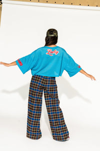 GILF Wide Leg Trousers in Blue + Brown