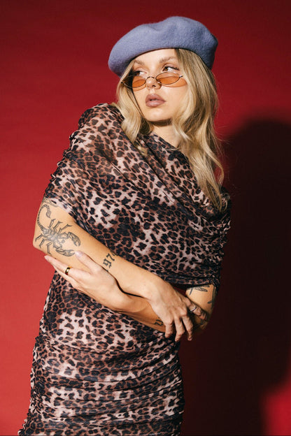 Girl From Mars Mesh Dress + Shawl in Leopard - Dressed in Lala