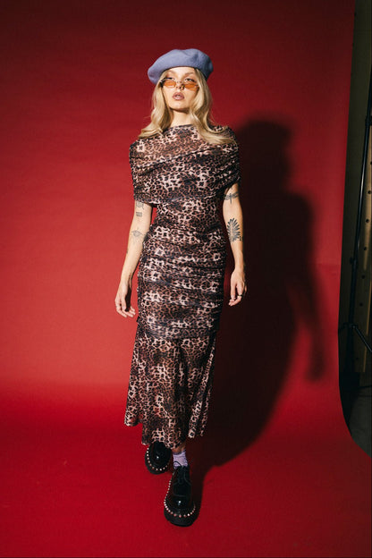Girl From Mars Mesh Dress + Shawl in Leopard - Dressed in Lala