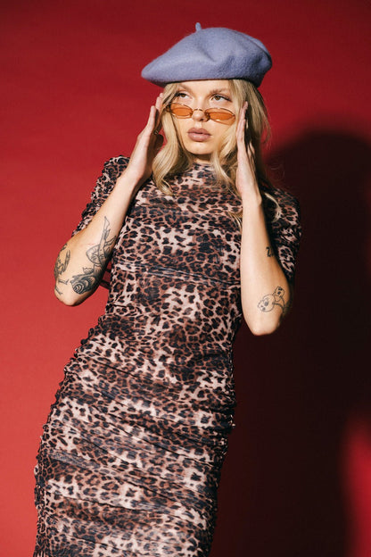 Girl From Mars Mesh Dress + Shawl in Leopard - Dressed in Lala