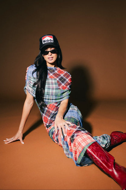 Girl From Mars Mesh Dress + Shawl in Mixed Plaids - Dressed in Lala