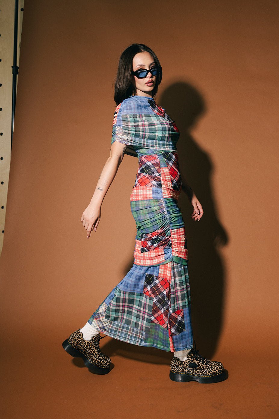 Girl From Mars Mesh Dress + Shawl in Mixed Plaids - Dressed in Lala