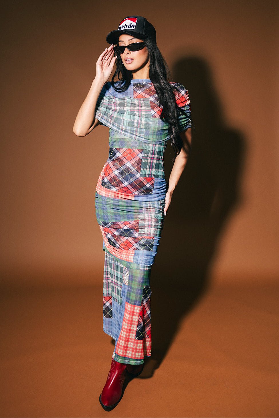 Girl From Mars Mesh Dress + Shawl in Mixed Plaids - Dressed in Lala