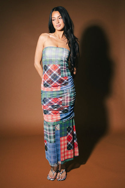 Girl From Mars Mesh Dress + Shawl in Mixed Plaids - Dressed in Lala
