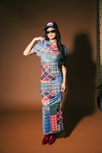 Girl From Mars Mesh Dress + Shawl in Mixed Plaids - Dressed in Lala