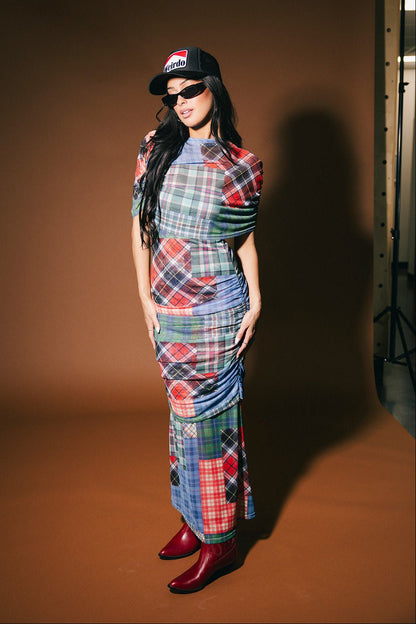 Girl From Mars Mesh Dress + Shawl in Mixed Plaids - Dressed in Lala