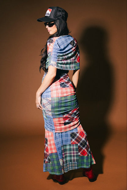 Girl From Mars Mesh Dress + Shawl in Mixed Plaids - Dressed in Lala