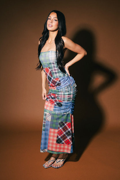 Girl From Mars Mesh Dress + Shawl in Mixed Plaids - Dressed in Lala