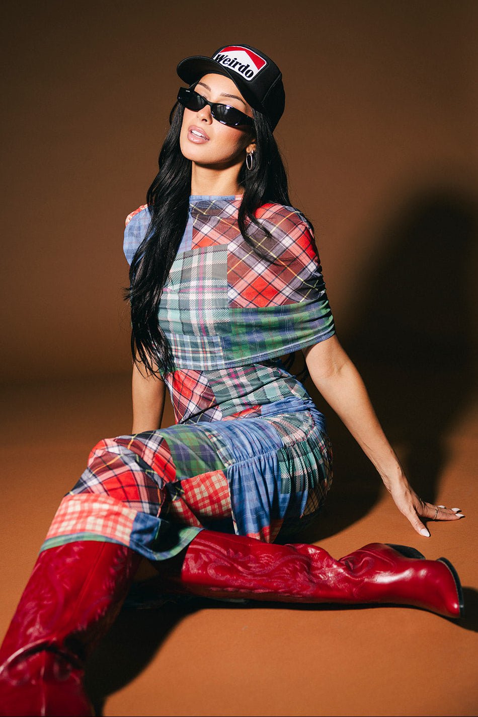 Girl From Mars Mesh Dress + Shawl in Mixed Plaids - Dressed in Lala