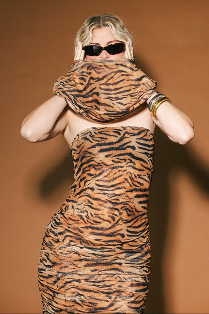 Girl From Mars Mesh Dress + Shawl in Tiger Stripes - Dressed in Lala