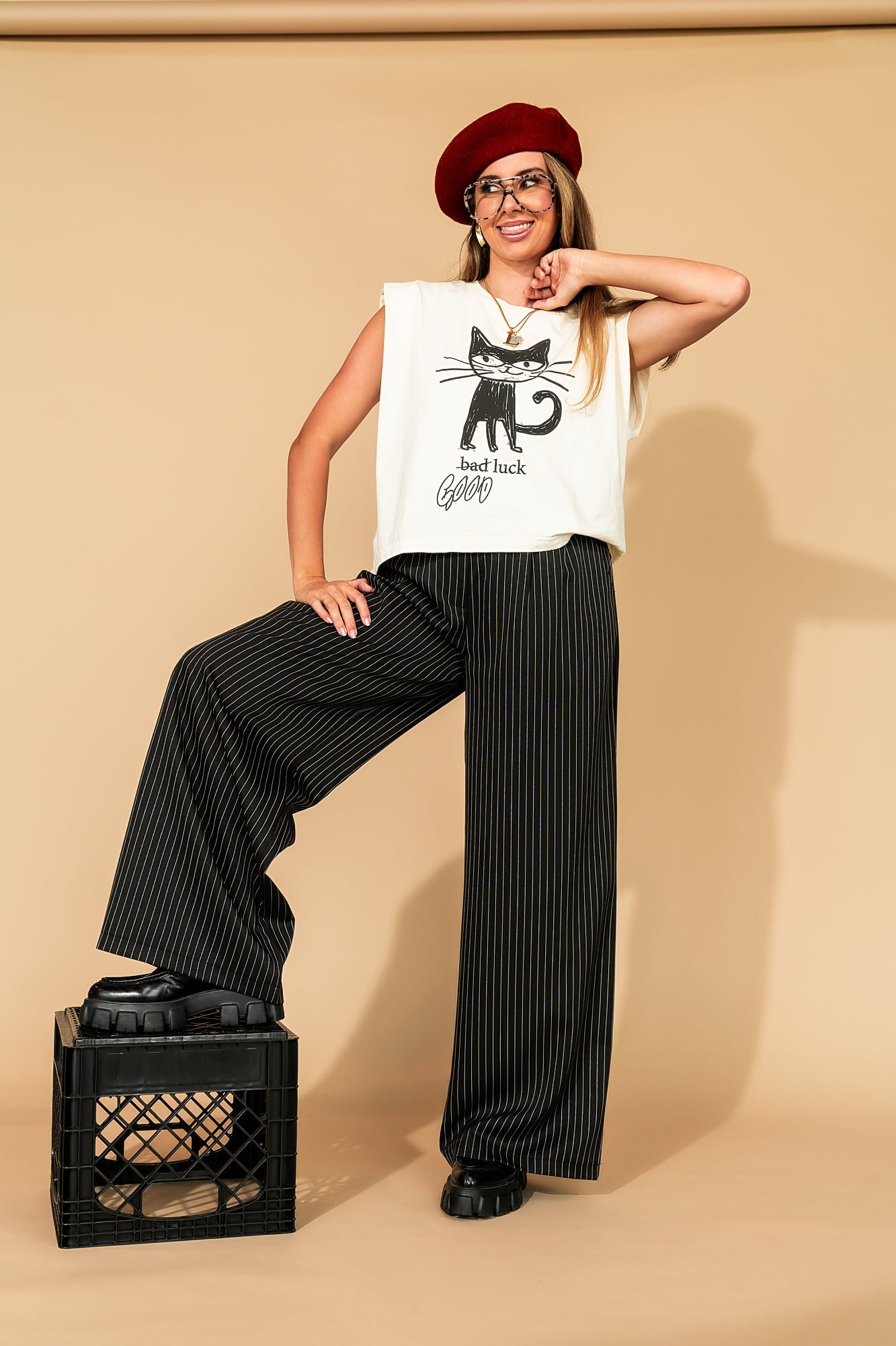 Good Luck Kitty Muscle Tee - Dressed in Lala