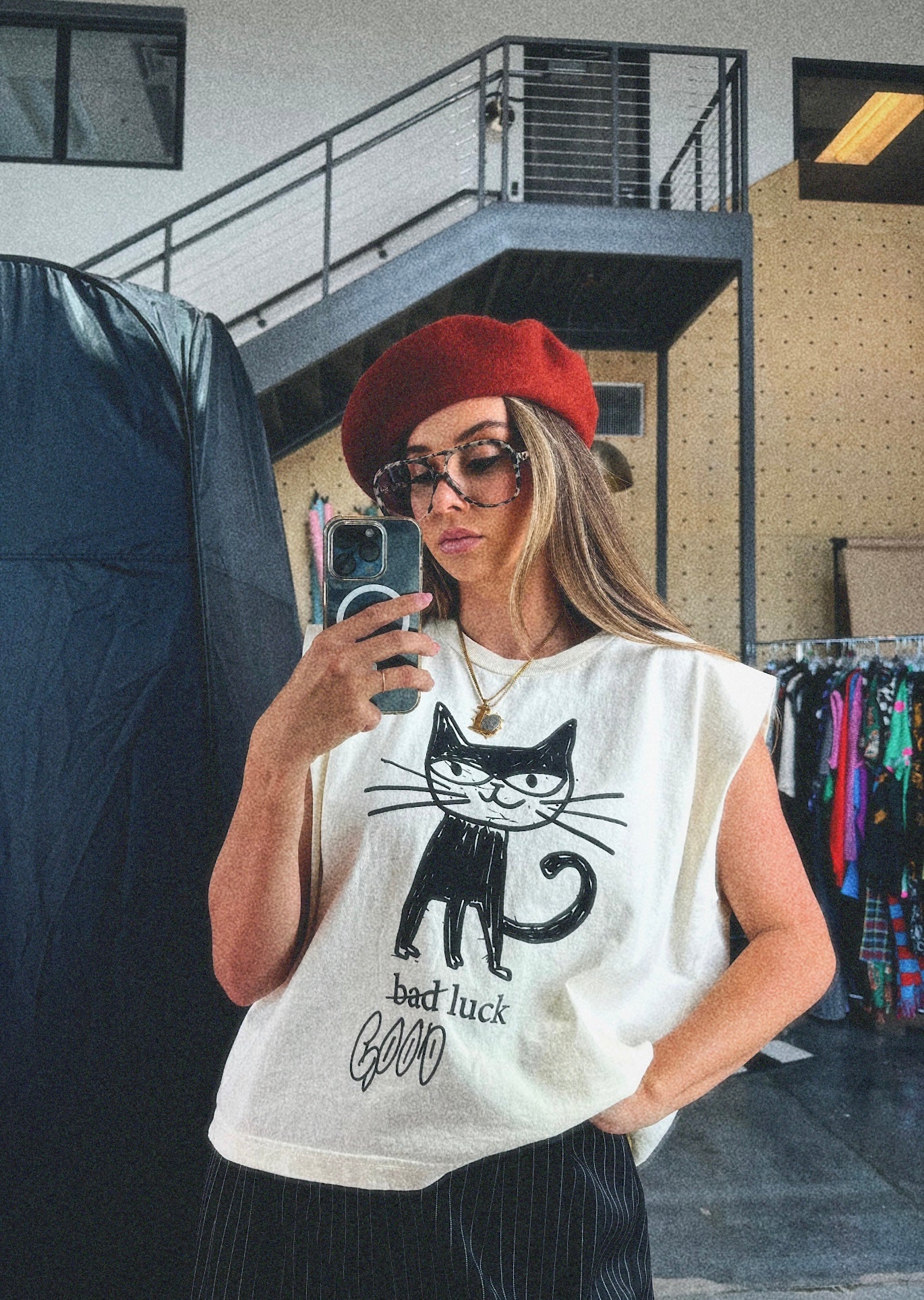 Good Luck Kitty Muscle Tee - Dressed in Lala