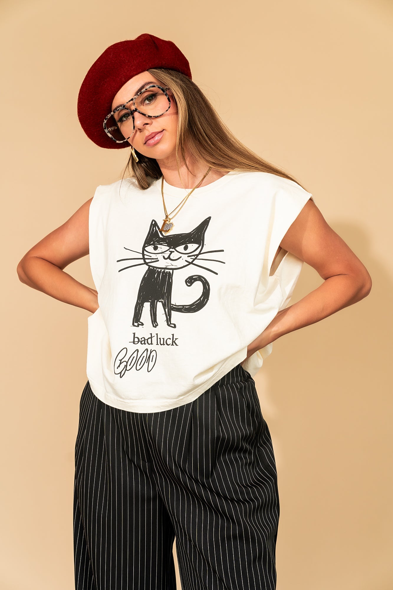 Good Luck Kitty Muscle Tee - Dressed in Lala