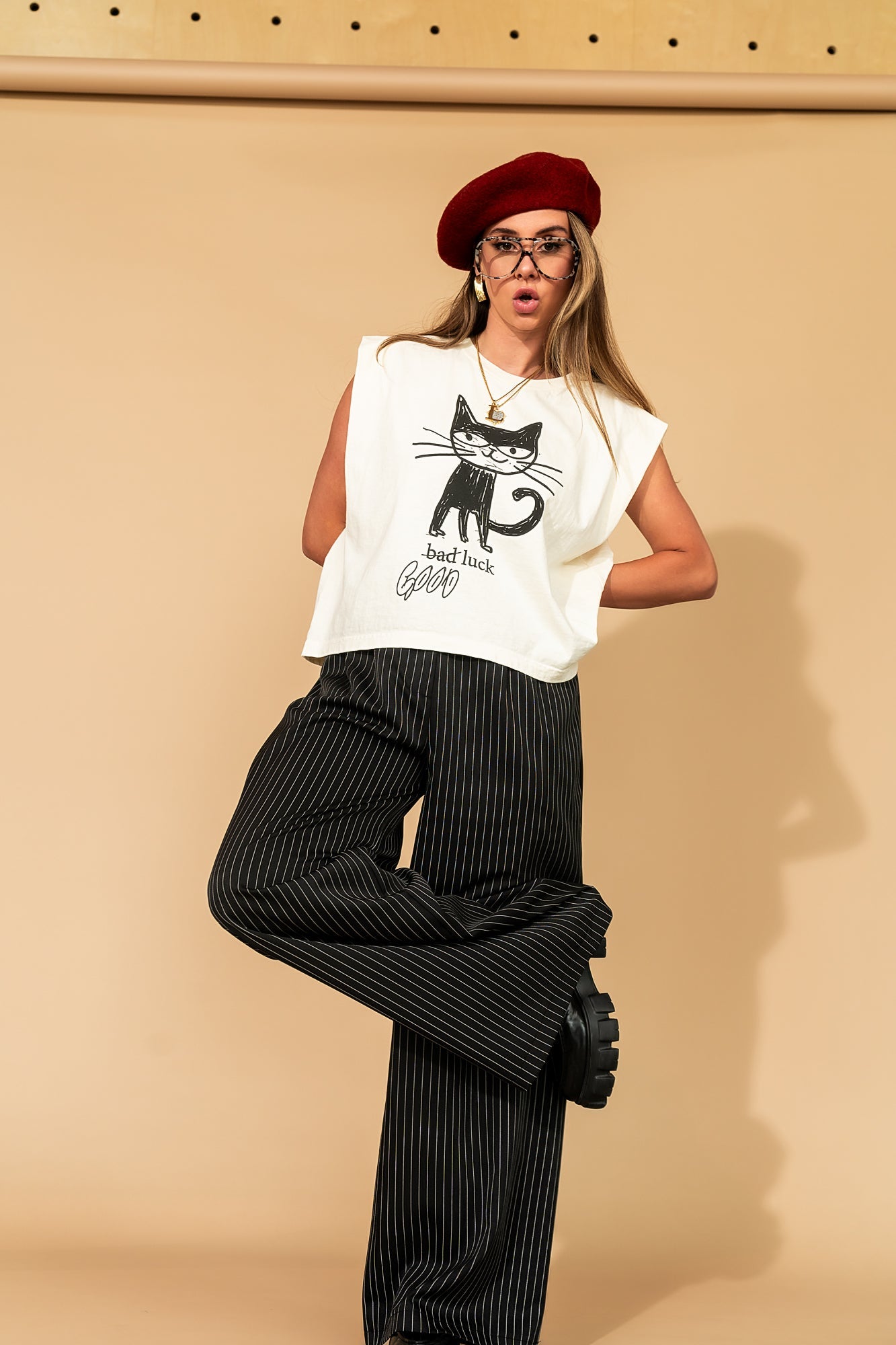 Good Luck Kitty Muscle Tee - Dressed in Lala