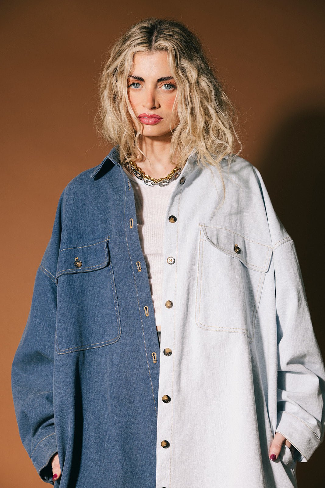 Groupie Grunge Half + Half Denim Shirt Jacket - Dressed in Lala