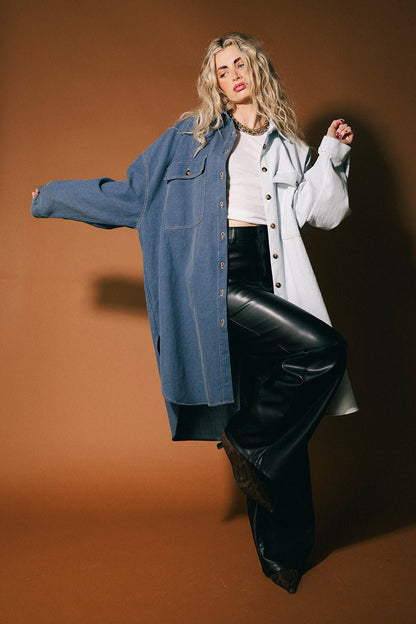 Groupie Grunge Half + Half Denim Shirt Jacket - Dressed in Lala