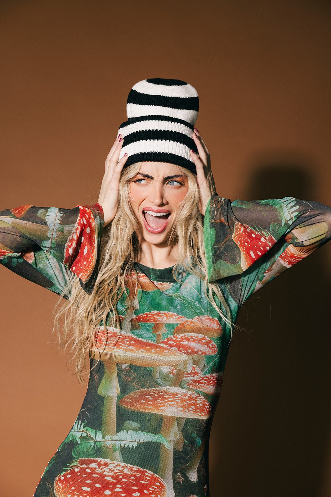 Grunge Chic Beanie in Black + White Stripe - Dressed in Lala