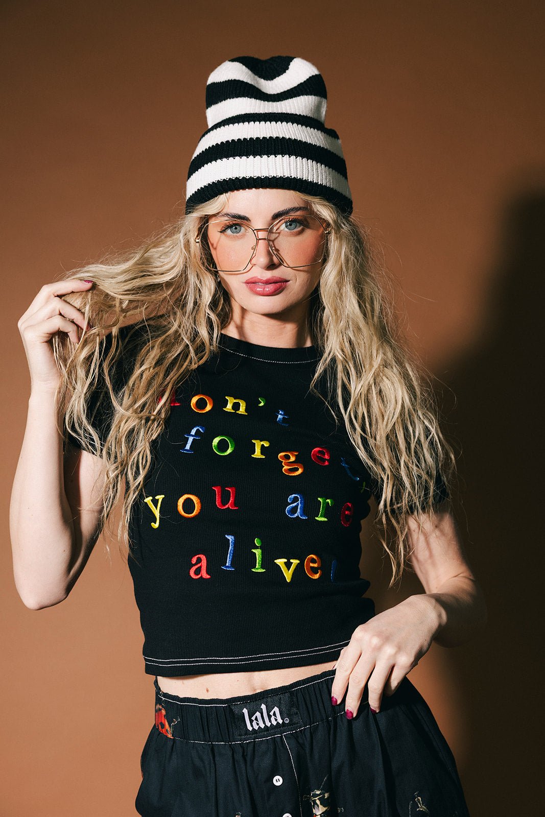 Grunge Chic Beanie in Black + White Stripe - Dressed in Lala