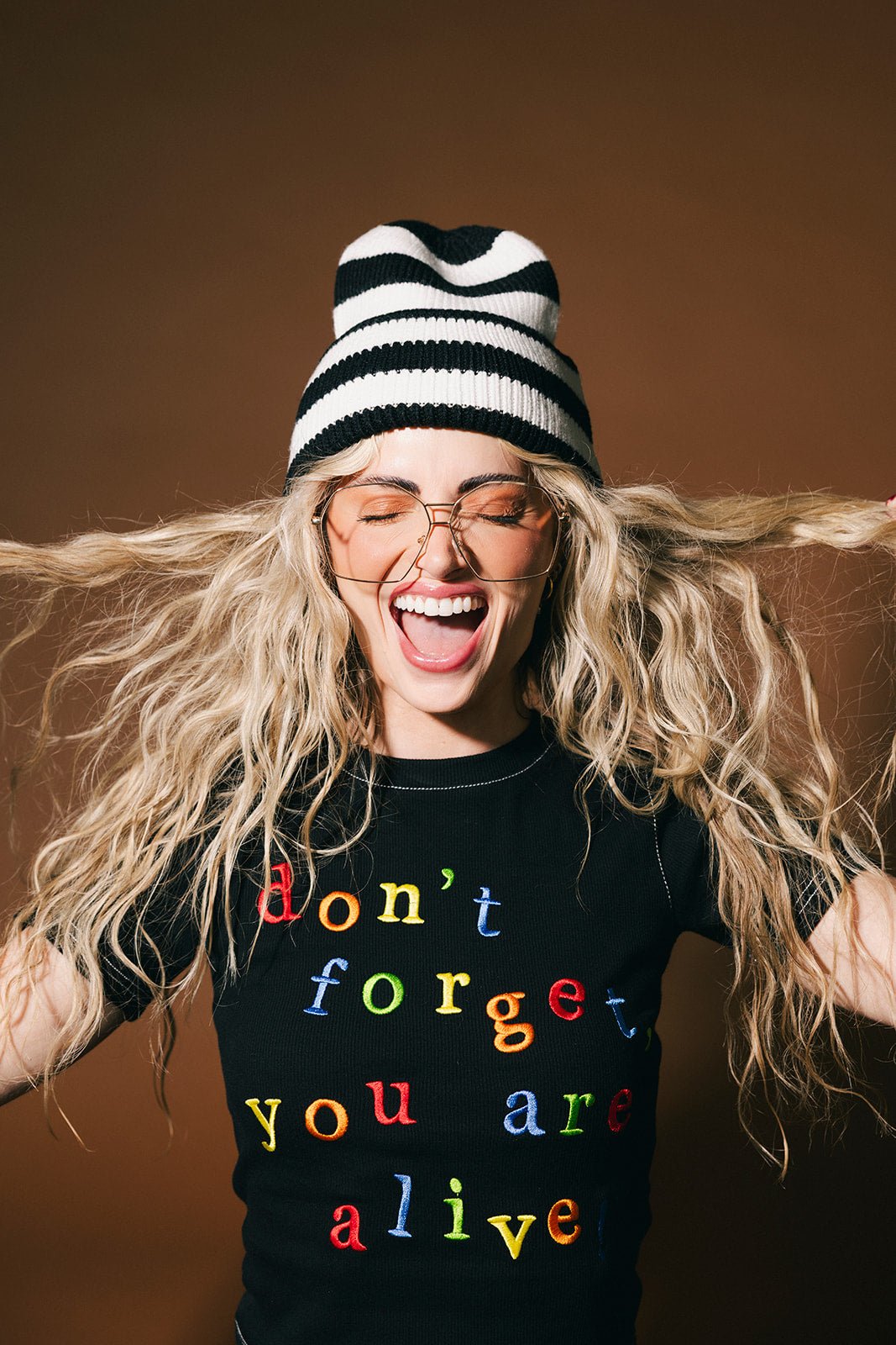 Grunge Chic Beanie in Black + White Stripe - Dressed in Lala