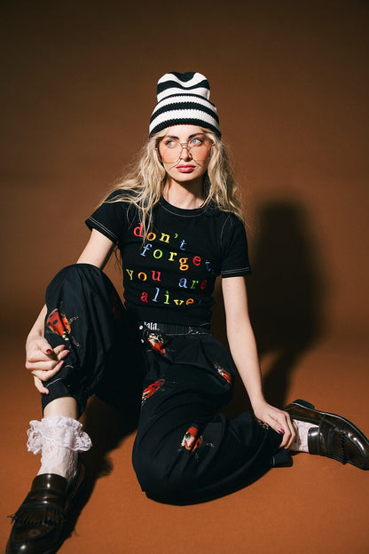 Grunge Chic Beanie in Black + White Stripe - Dressed in Lala