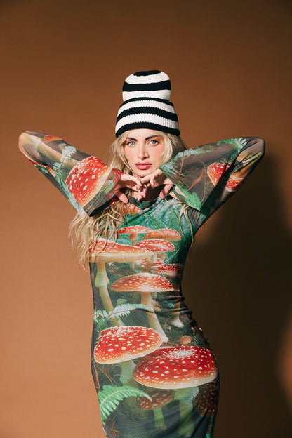 Grunge Chic Beanie in Black + White Stripe - Dressed in Lala