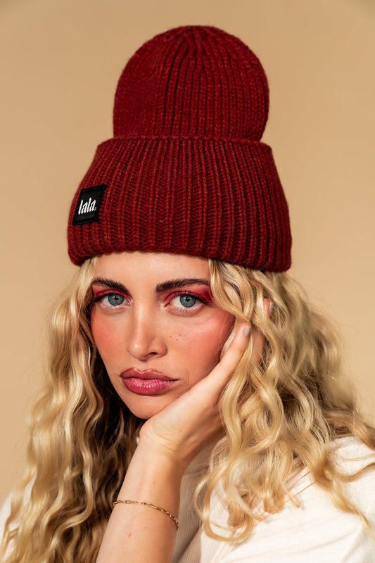 Grunge Chic Label Beanie in Brick - Dressed in Lala