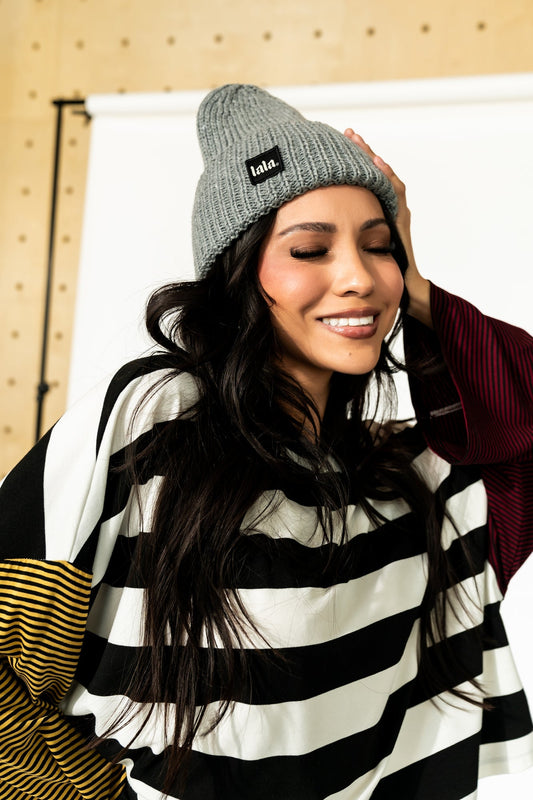 Grunge Chic Label Beanie in Grey - Dressed in Lala