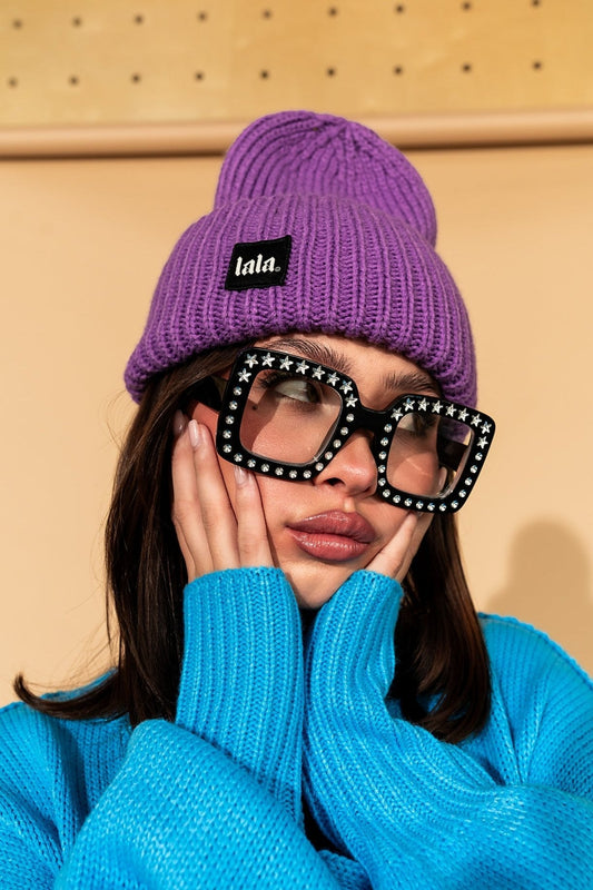 Grunge Chic Label Beanie in Violet - Dressed in Lala