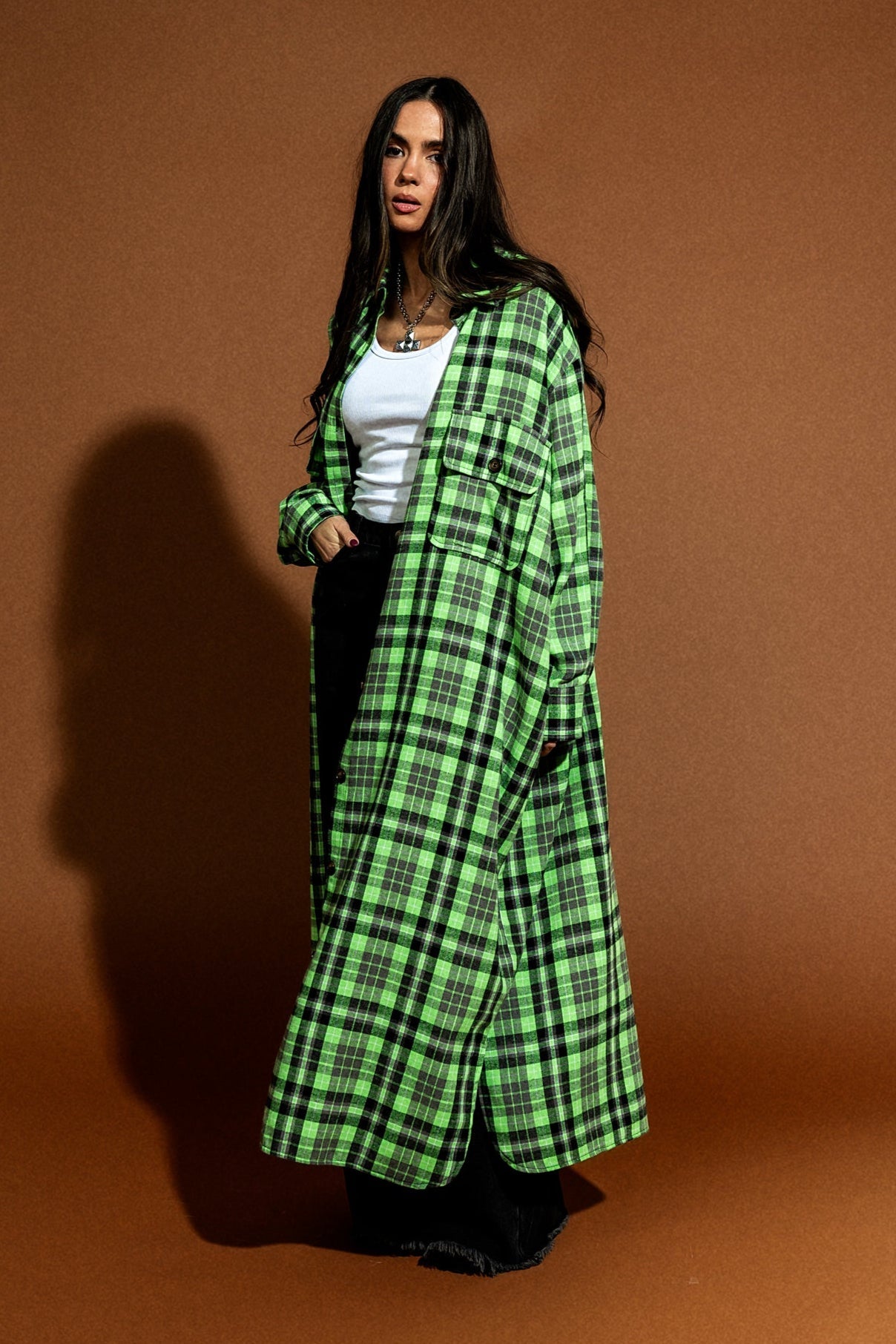 Grunge Goddess Flannel in Lime - Dressed in Lala