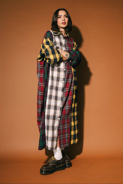 Grunge Goddess Flannel in Mixed Patch Plaid - Dressed in Lala