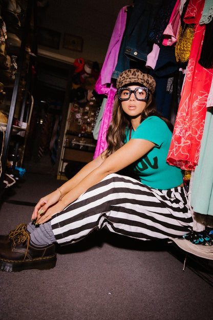 Happy Chance Barrel Leg Boxer Pants in Black + White Stripes - Dressed in Lala