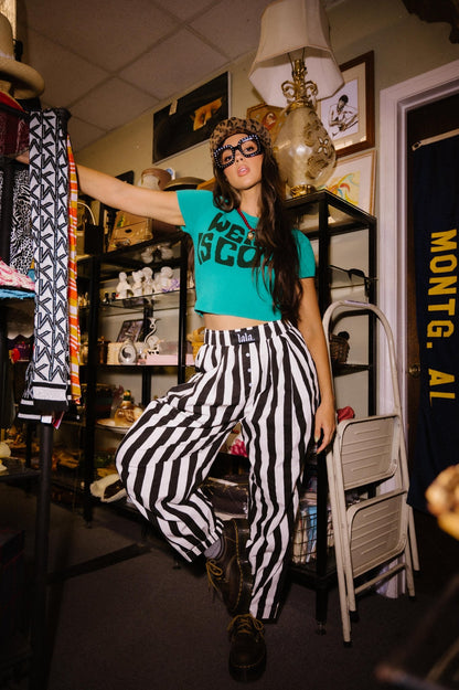 Happy Chance Barrel Leg Boxer Pants in Black + White Stripes - Dressed in Lala