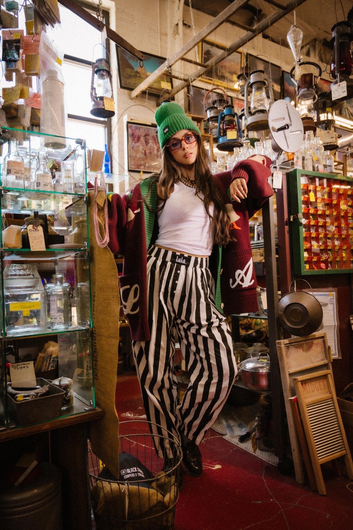 Happy Chance Barrel Leg Boxer Pants in Black + White Stripes - Dressed in Lala