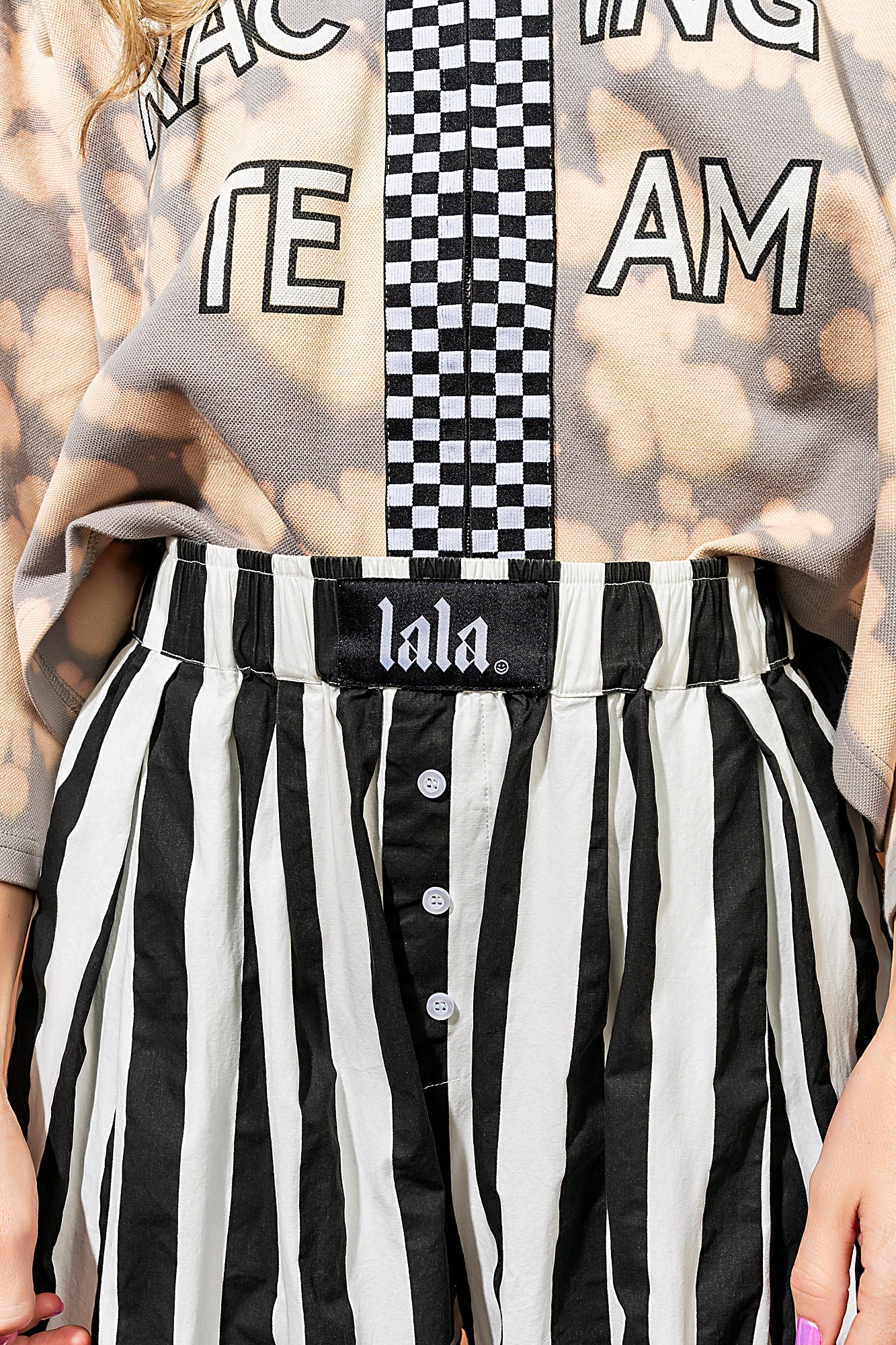 Happy Chance Barrel Leg Boxer Pants in Black + White Stripes - Dressed in Lala